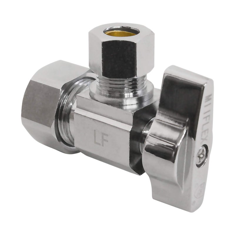 Miiflex Heavy Duty Chrome Plated Brass 1/4 Turn Angle Valve (1/2" NOM In x 3/8" COMP Out) - Image 1
